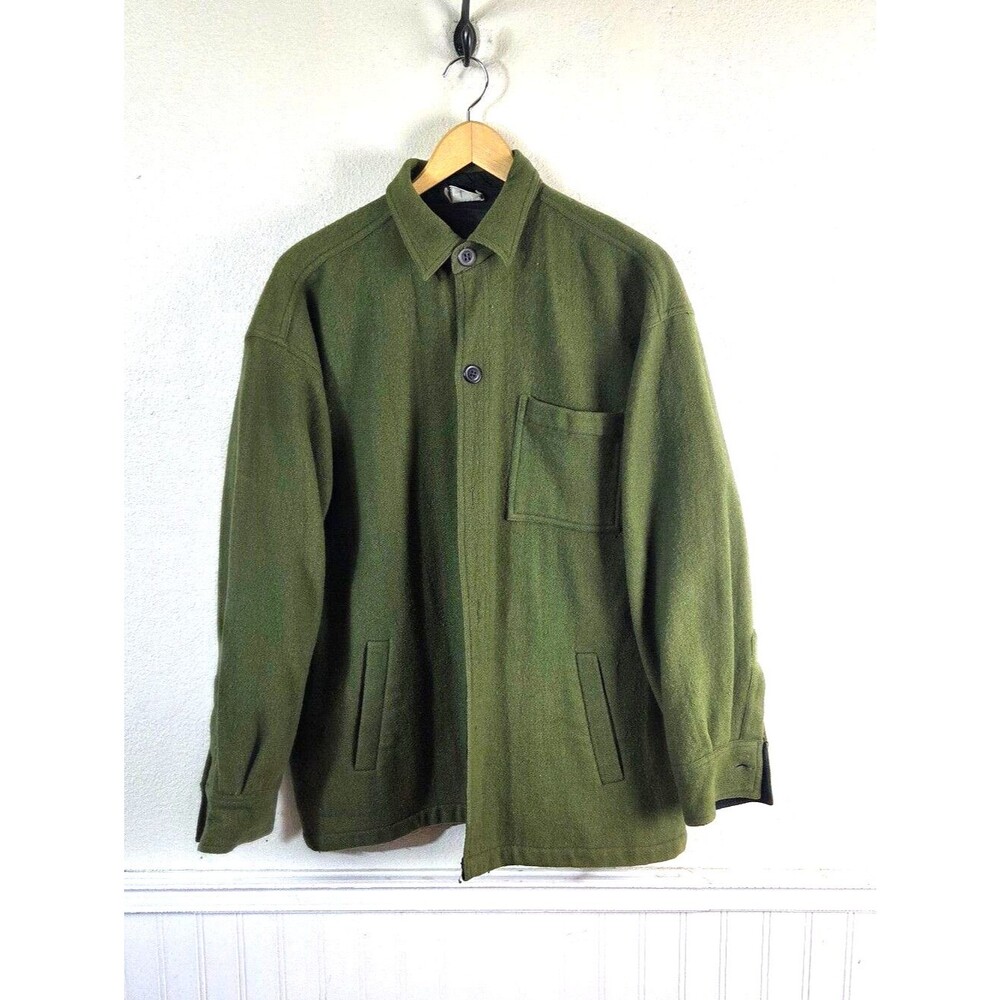 Vintage Anchor Blue Workwear Chore Jacket Green Wool Blend Shacket Men's L